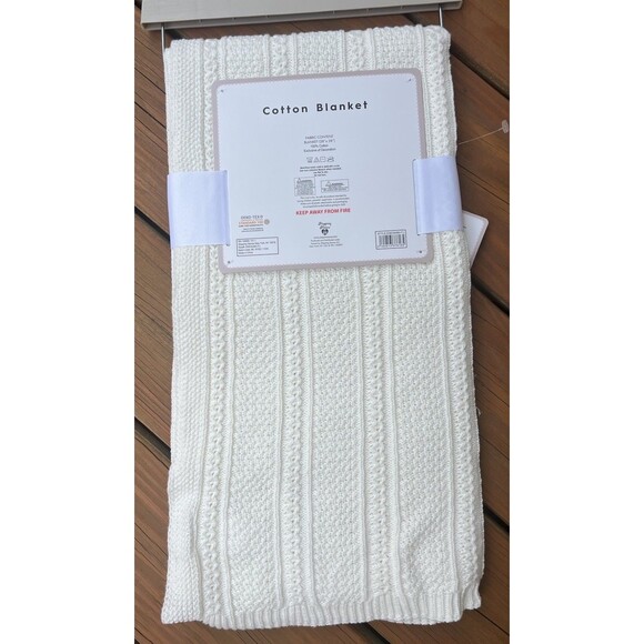 Bonbini Cotton Knit Baby Blanket Cream Ivory Infant Gender Neutral Pretty Gift - Picture 5 of 6